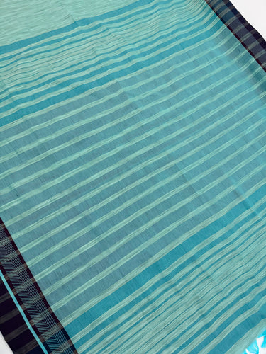 ShopNaya Exclusive | Handwoven | Pure Cotton Saree | Jamdani Weave | No Blouse | Sky Blue | Thread Work | Ships from California